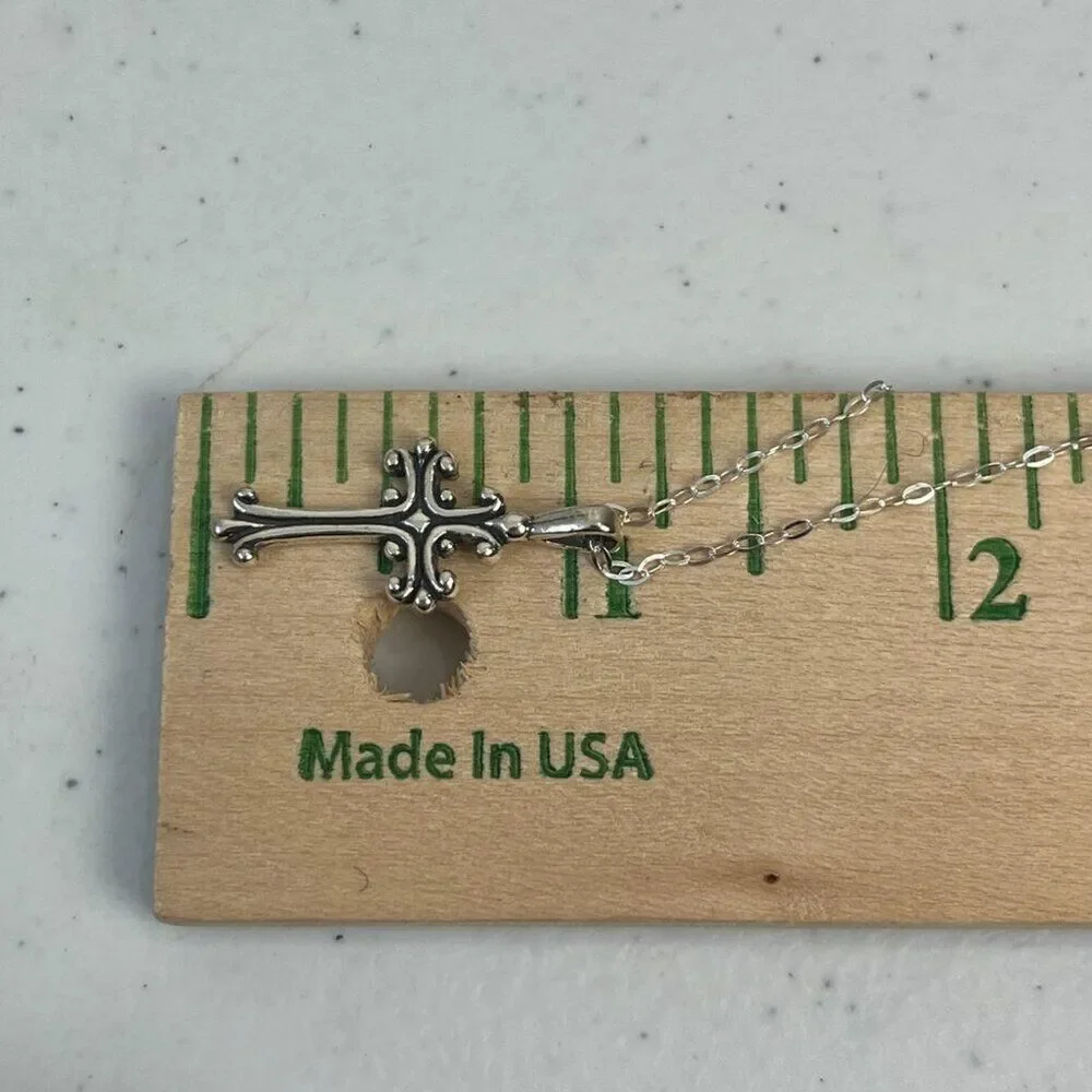 Sterling Silver Cross Necklace USA Made Pendant 925 28x12.5mm 18in Cable Chain